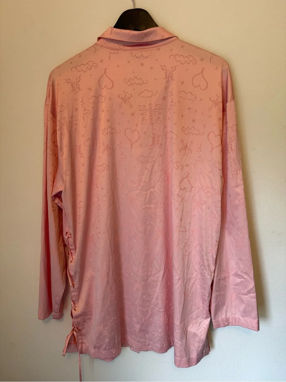 Savage X Fenty Heavenly Satin Sleep Shirt - Pink Floral Jacquard Pajama Top XL